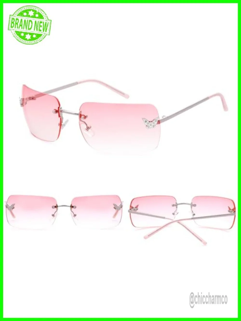 Rimless Rectangle Y2K Sunglasses Frameless Tinted Lens Fashion Shades UV400